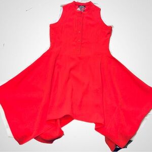 Y2K NWT Spiegel Red/Coral Button-Up Slvs  Fit & Flare Handkerchief Hem Dress 10
